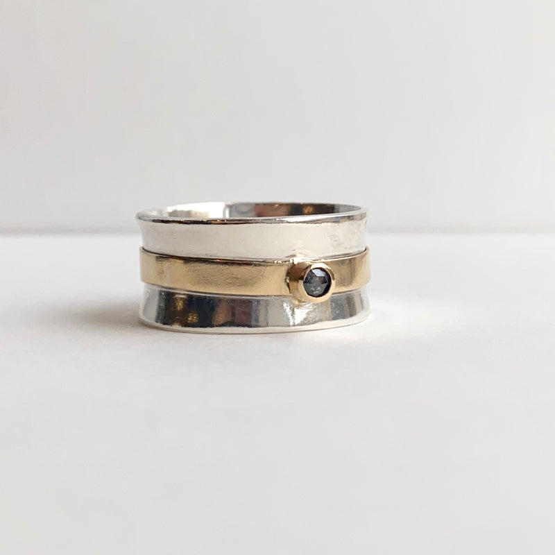 BOO Grey Diamond Silver And Gold Ring