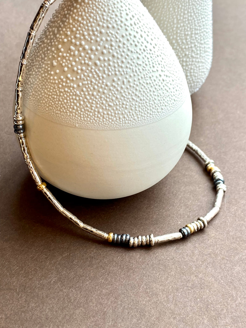 Silver Tube And Element Necklace