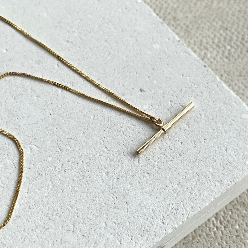 Solid Gold T-Bar Necklace