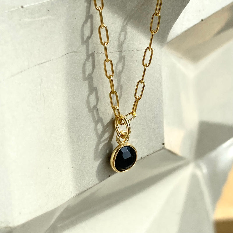 Black Onyx On Gold Paperchain Necklace