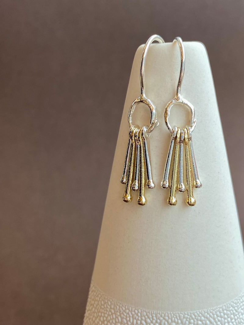 Delicate Two Tone Stick Drop Earrings