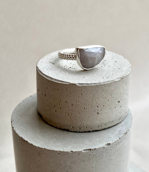 Dotty Textured Pale Grey Sapphire Silver Ring