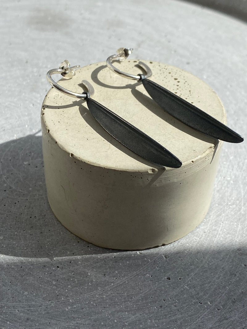 Silver Hoops With Oxidised Silver Barley Leaf