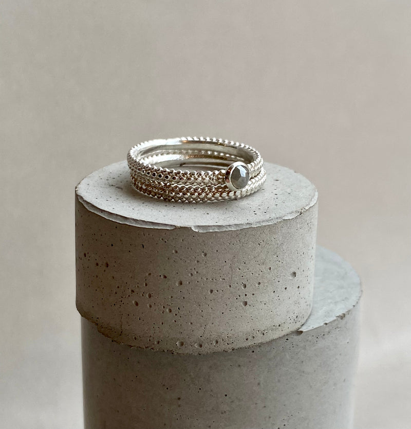 Dotty Textured Silver Grey Old-Cut Diamond Ring