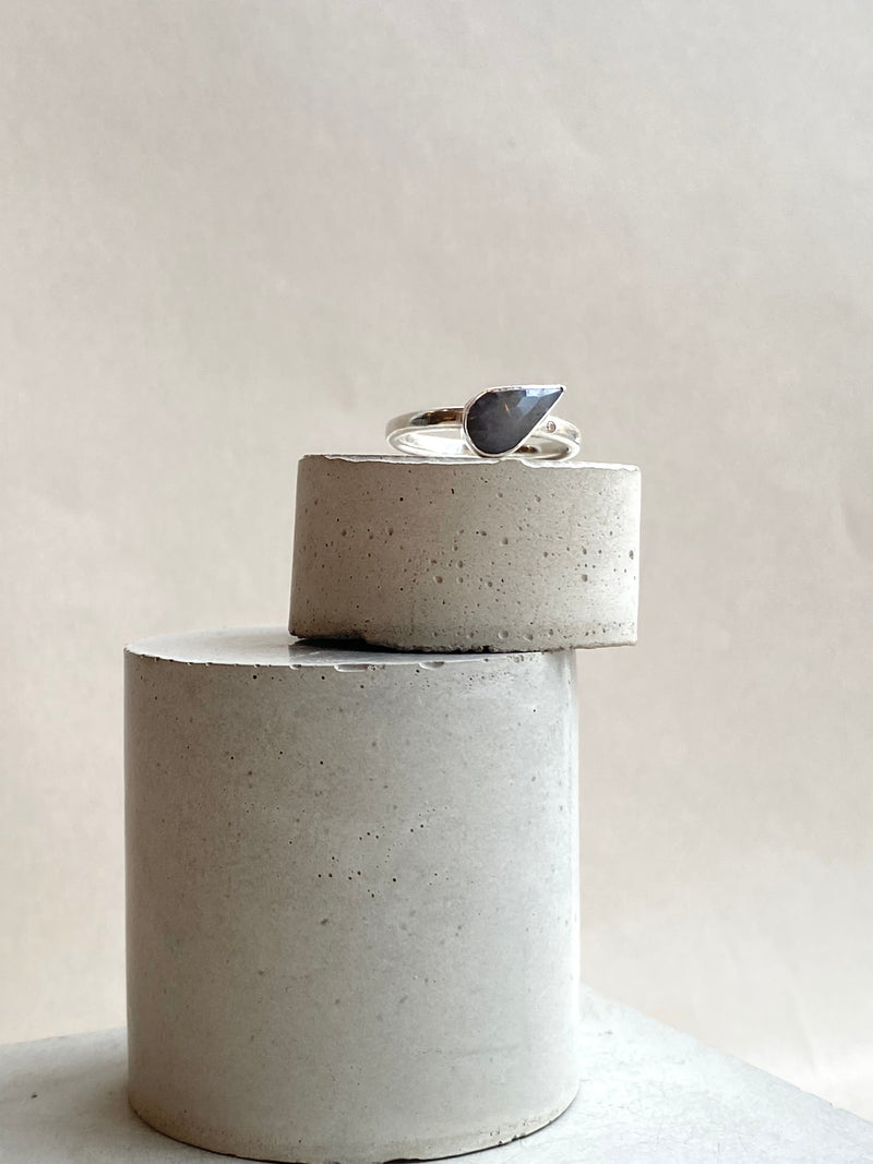 Dotty Teardrop Grey Sapphire And Diamond Silver Ring