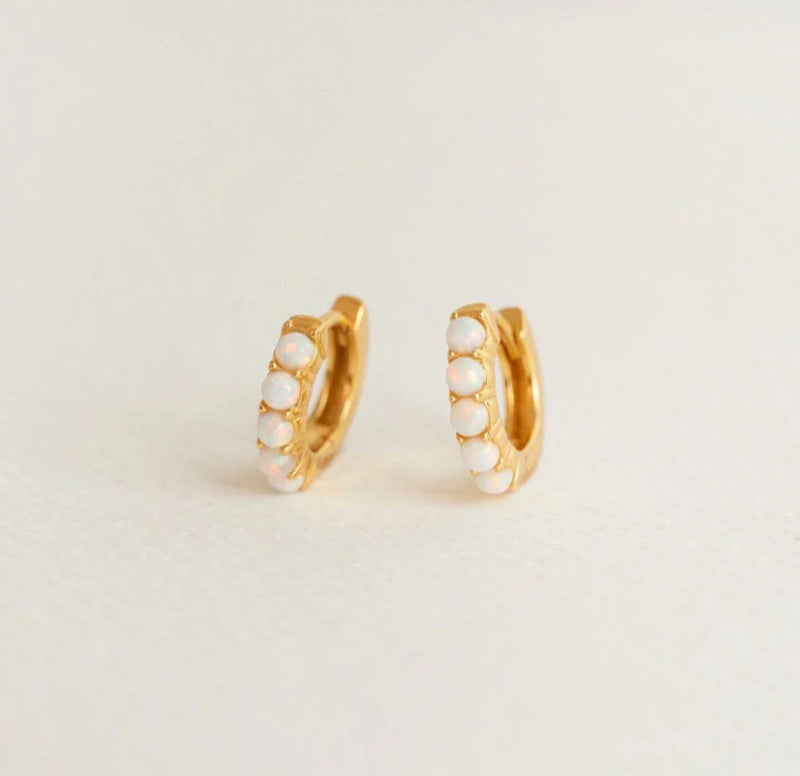 WHITE OPAL GOLD HUGGIE EARRINGS