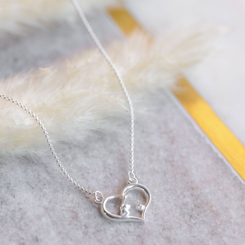 ‘Big Nutbrown Hare and Little Nutbrown Hare' Silver Heart Pendant Necklace - Guess How Much I Love You Collection