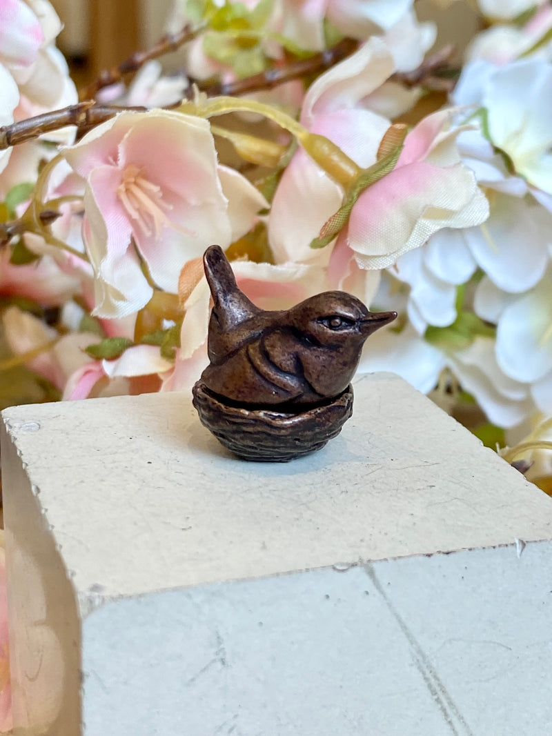 Miniature Bronze Bird In Nest