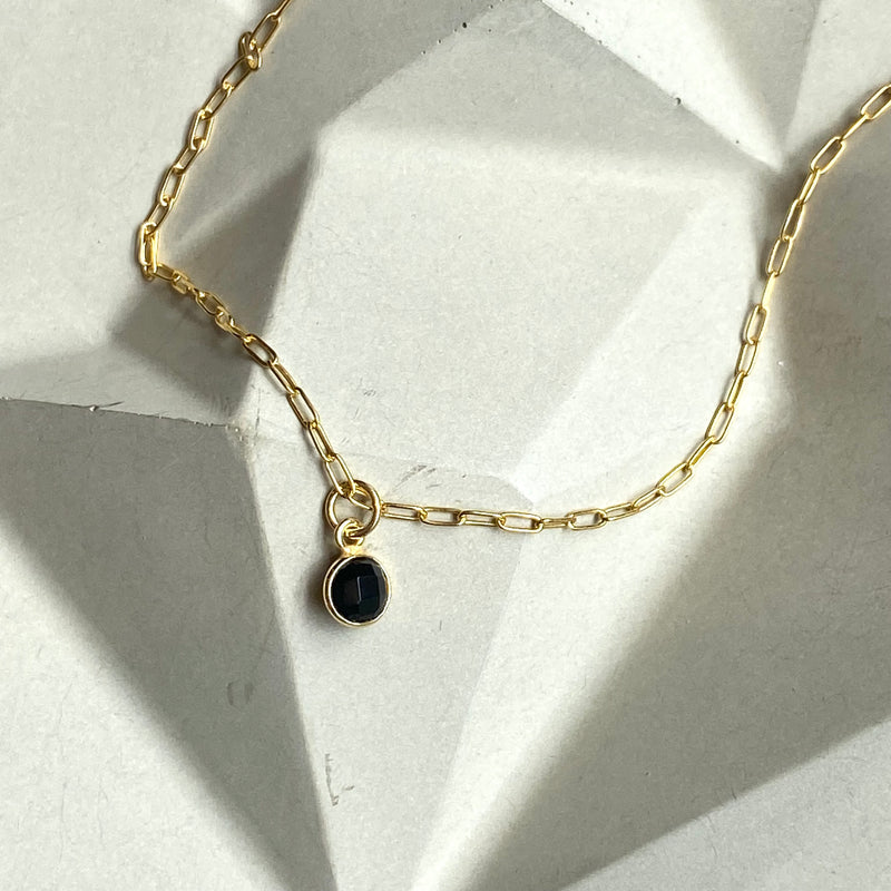 Black Onyx On Gold Paperchain Necklace