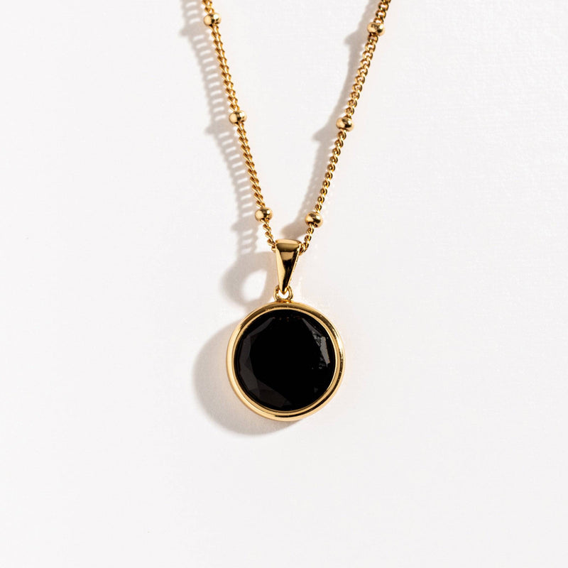 Black Onyx Disc Gold Necklace