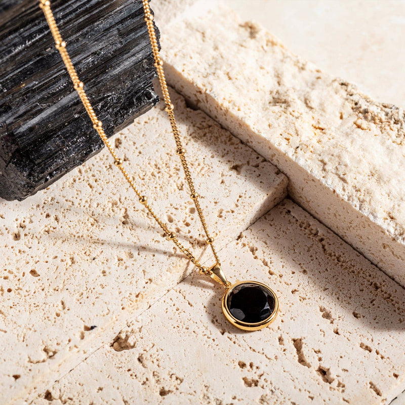 Black Onyx Disc Gold Necklace